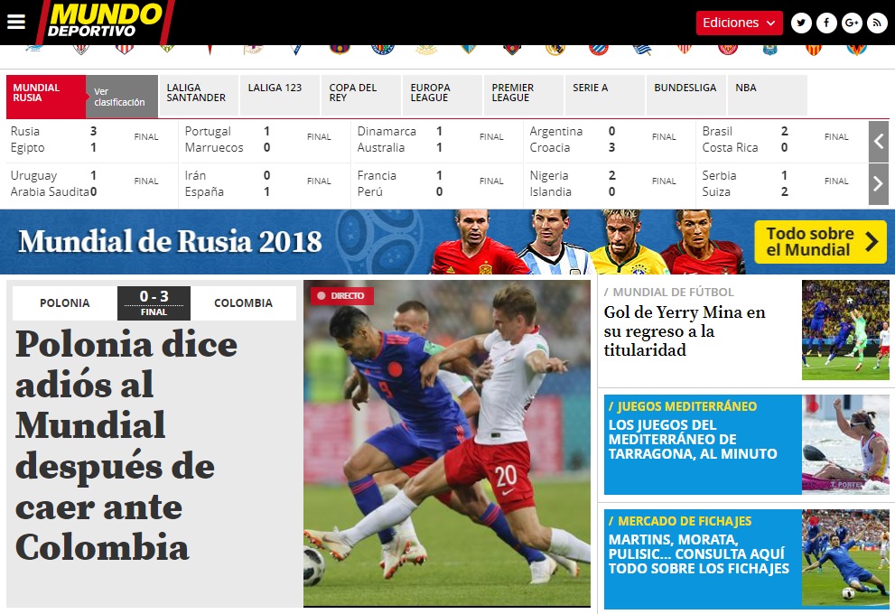 Titular del diario Mundo Deportivo sobre Yerry Mina