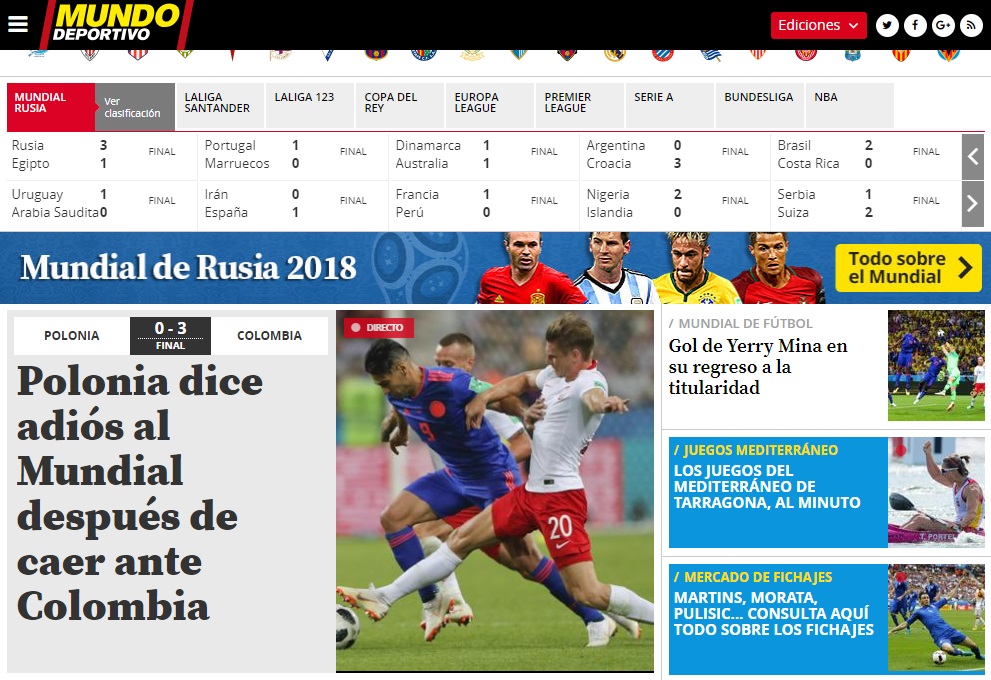 Titular del diario Mundo Deportivo sobre Yerry Mina
