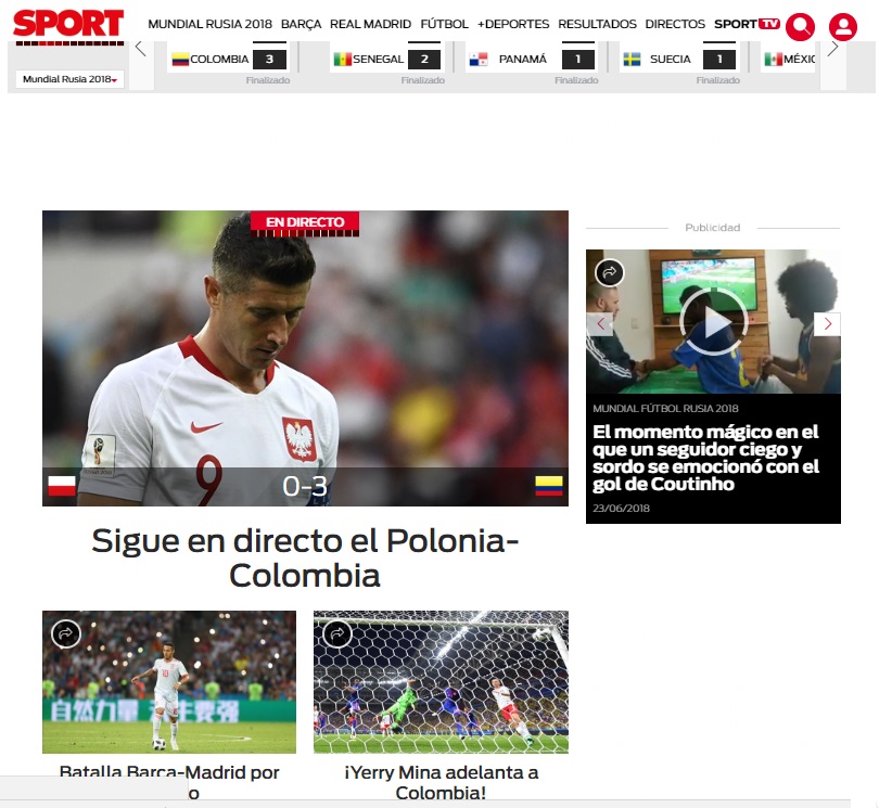 Titular del Diario Sport en Barcelona sobre gol de Yerry Mina
