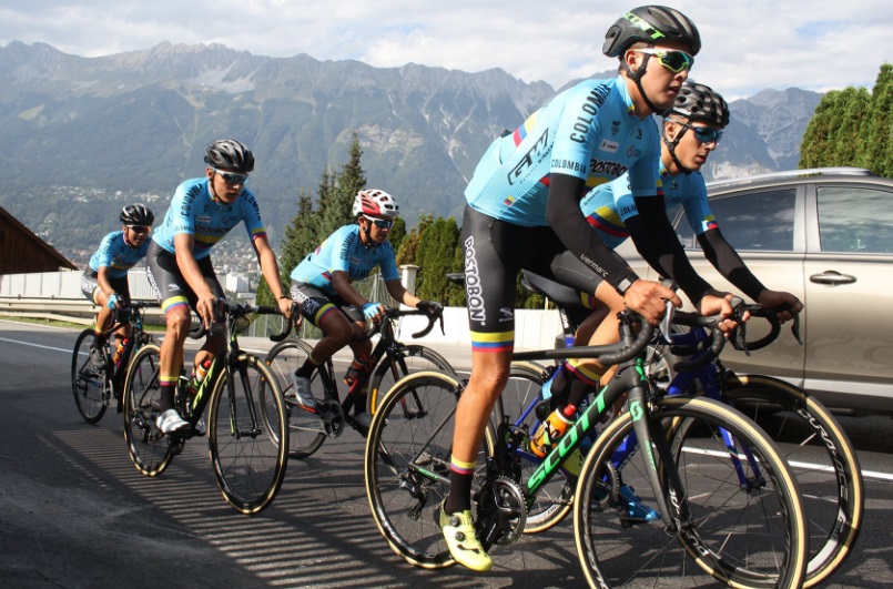 Selección Colombia de Ciclismo en el Mundial que se disputó en Innsbruck