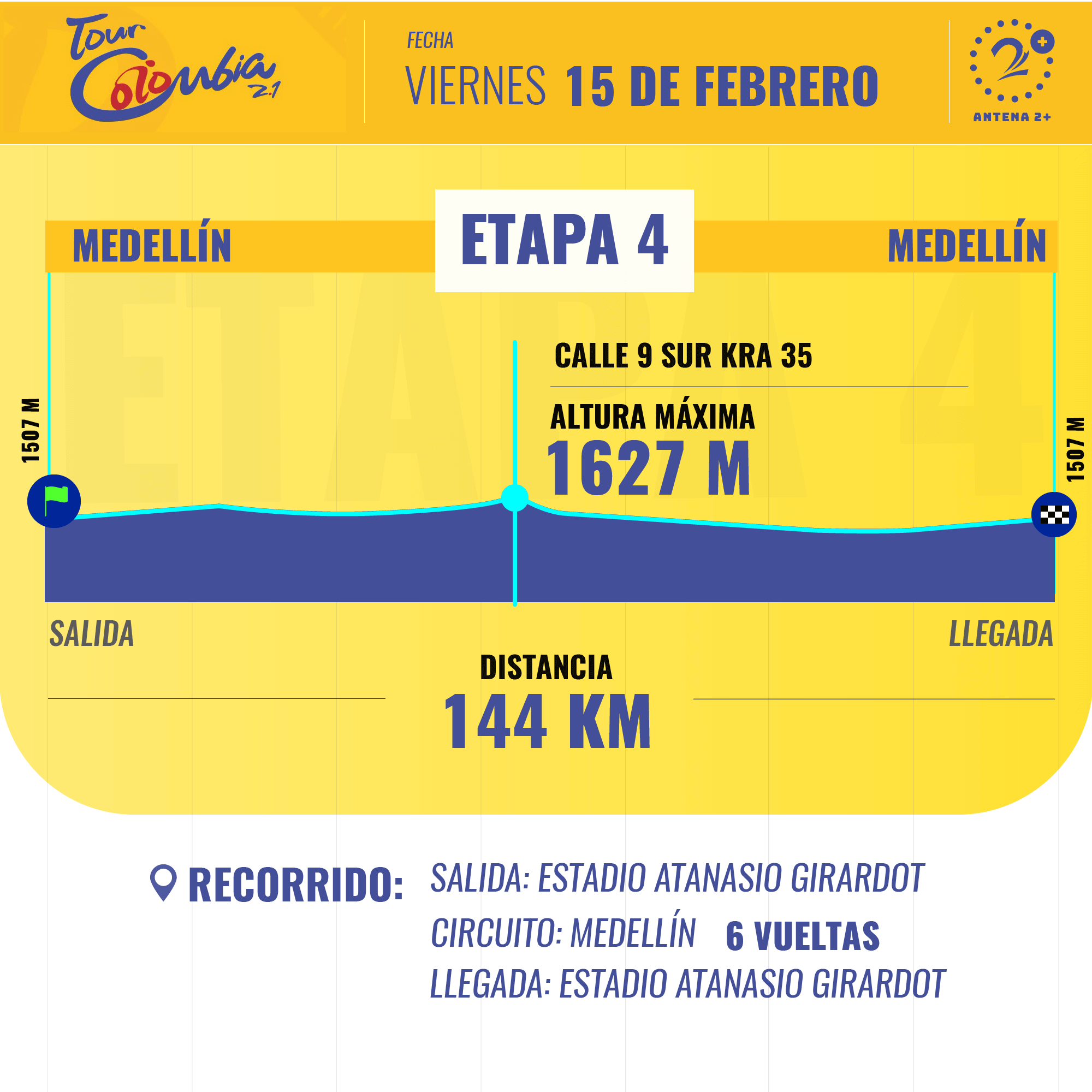 La cuarta etapa del Tour Colombia tendrá llegada sobre terreno llano este viernes. 