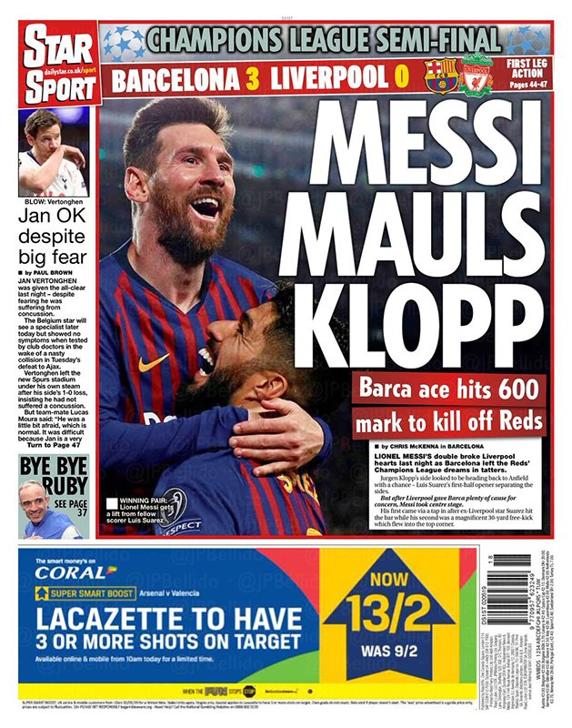 El diario The Sun con Messi en portada.