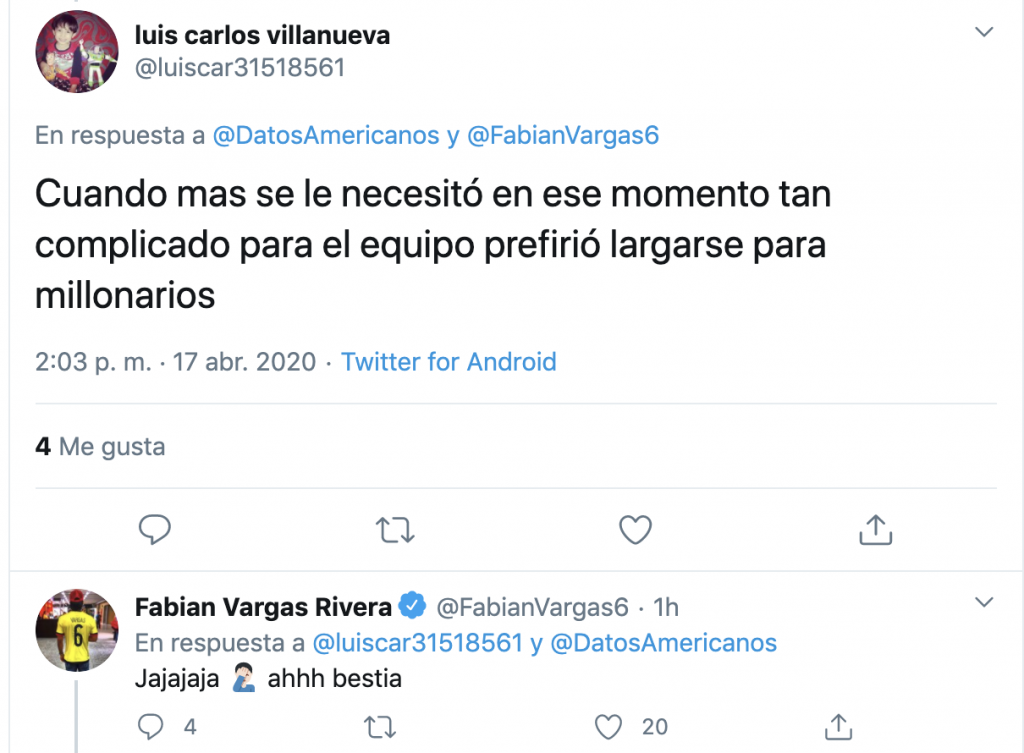 Fabián Vargas le respondió a hincha del América