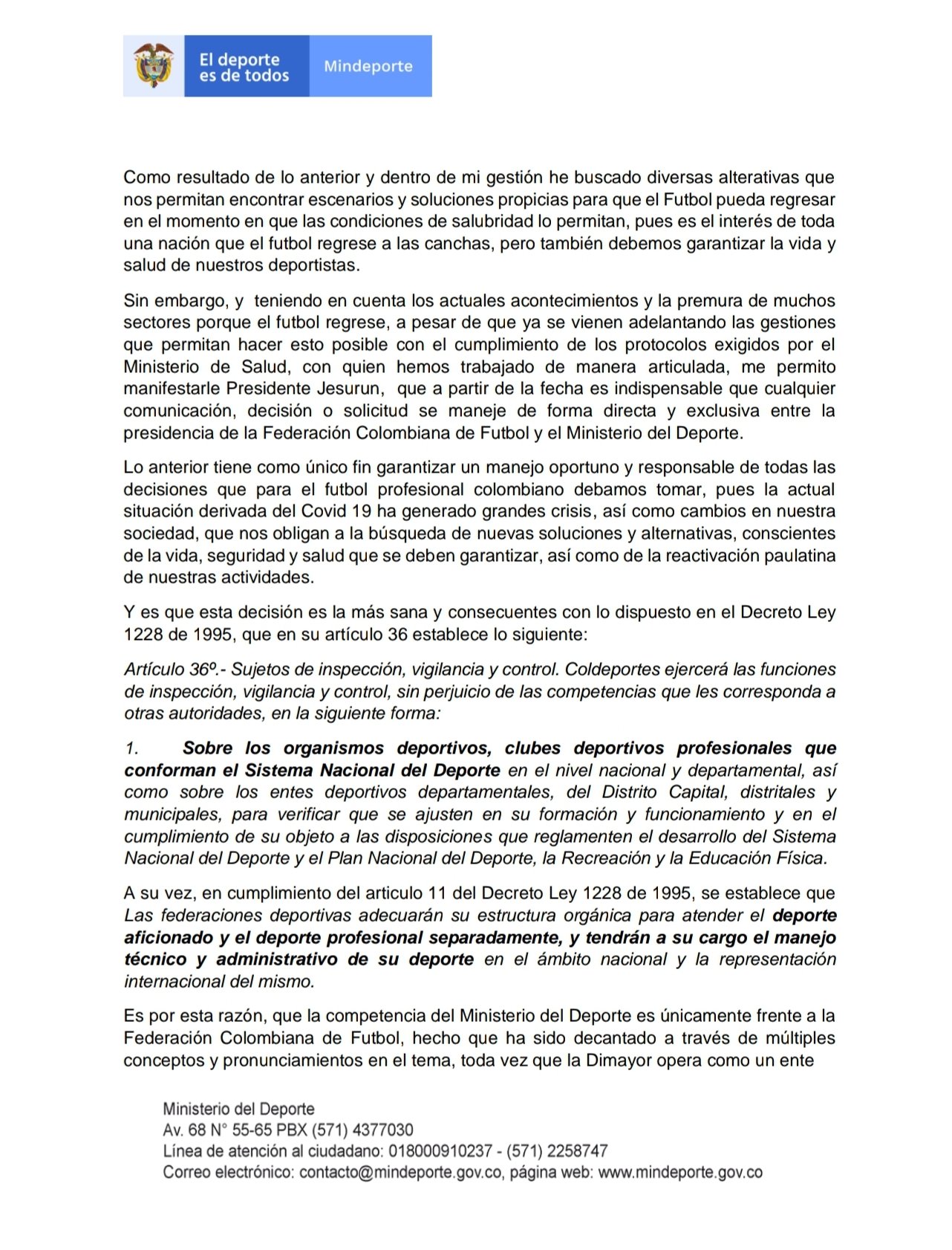 Ernesto Lucena, comunicado enviado a la FCF