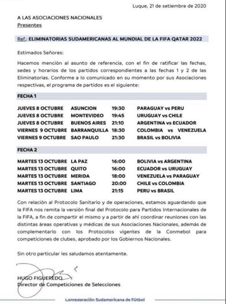 Programación Eliminatoria primeras fechas