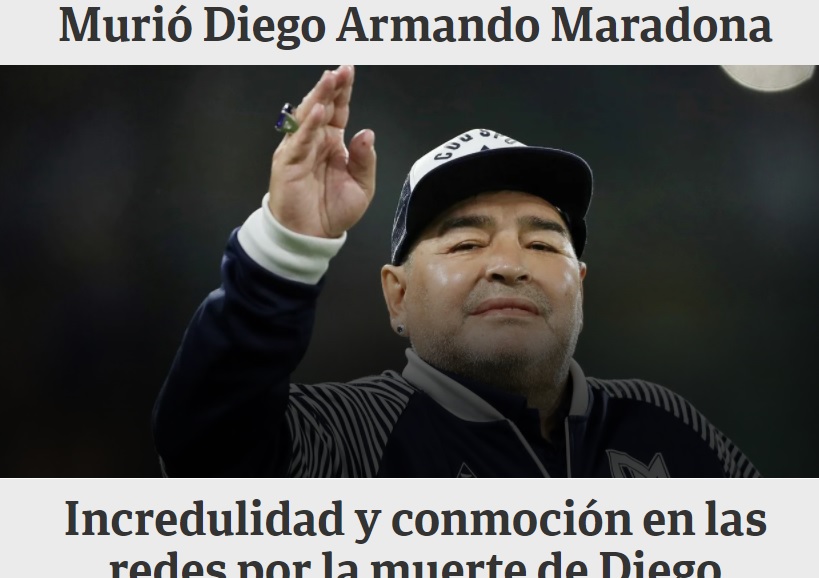 Muerte de Maradona en la prensa de Argentina