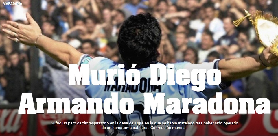 Muerte de Maradona en la prensa de Argentina