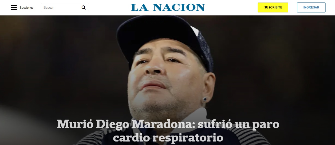 Muerte de Maradona en la prensa de Argentina