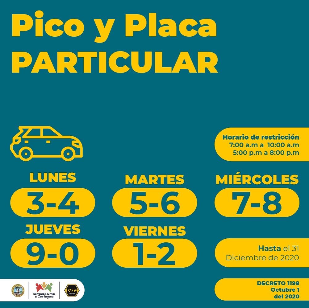 Pico y placa para particulares en Cartagena