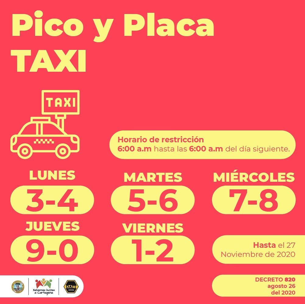 Pico y placa para taxis en Cartagena