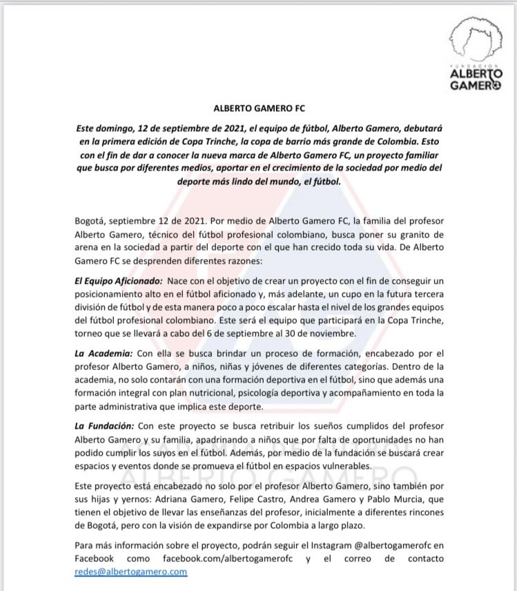 Comunicado Alberto Gamero