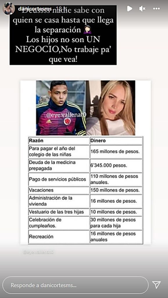 Captura de pantalla Instagram Daniela Cortés