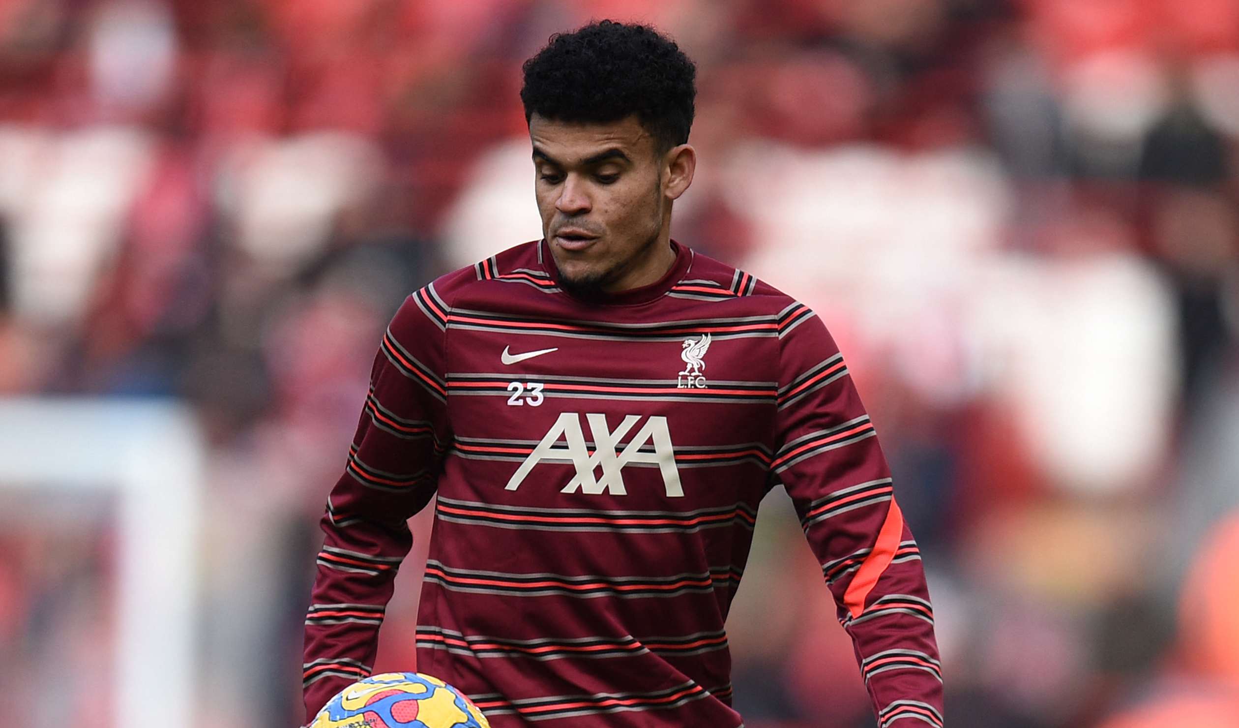 Luis Díaz en un entrenamiento con el Liverpool