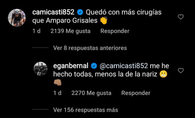 Comentarios entre Egan Bernal y Camilo Castiblanco