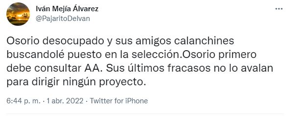 Iván Mejía sobre Juan Carlos Osorio