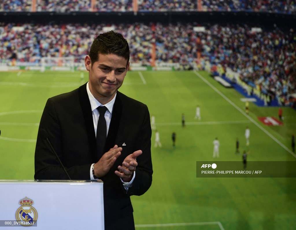James Rodríguez en su presentación en el Reala Madrid.