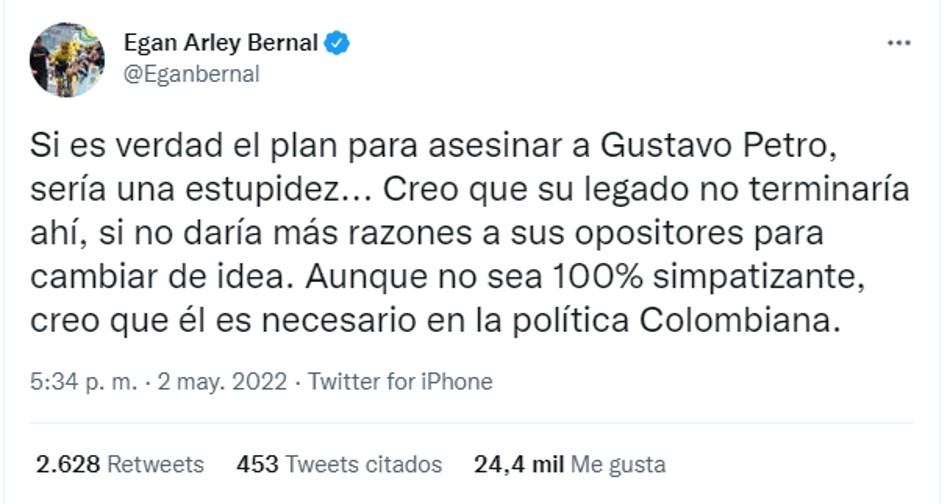 Egan defiende a Gustavo Petro tras amenazas