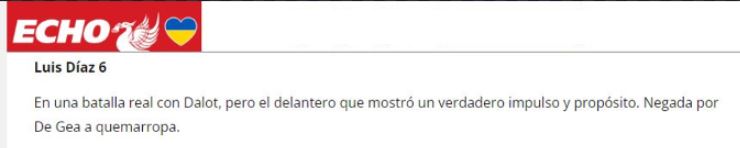 Calificación de Luis Díaz según Liverpool Echo