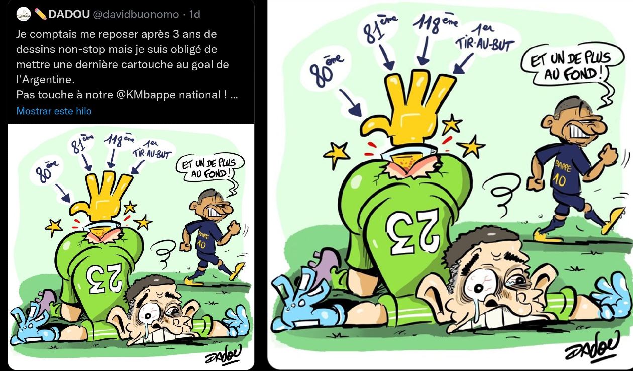 Caricatura en contra del Dibu Martinez tras Qatar 2022