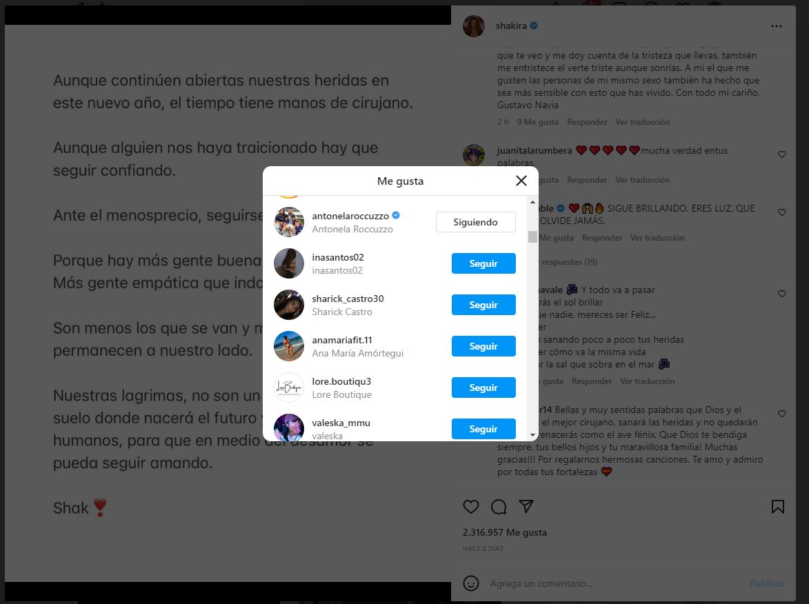 Antonella y el like para Shakira