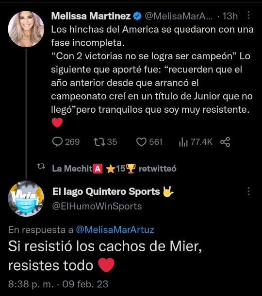 La respuesta de un hincha de América para Melissa Martínez