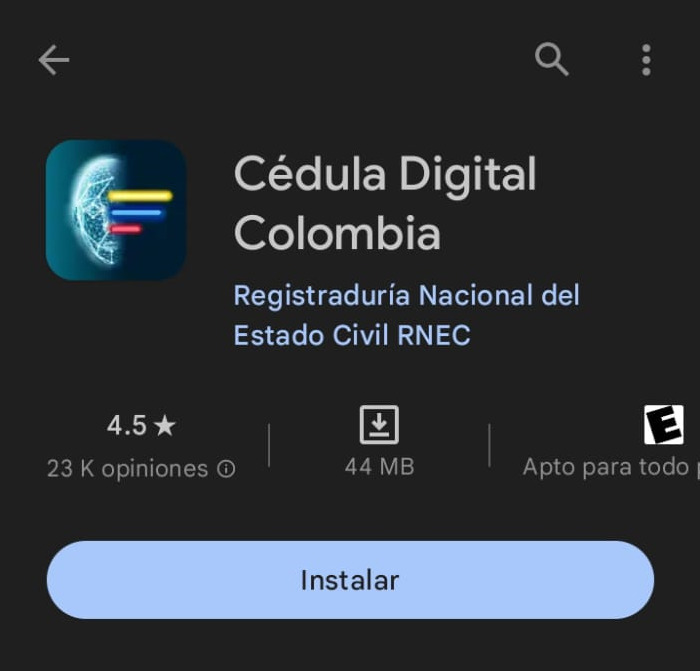 Aplicación Cédula Digital Colombia - Play Store