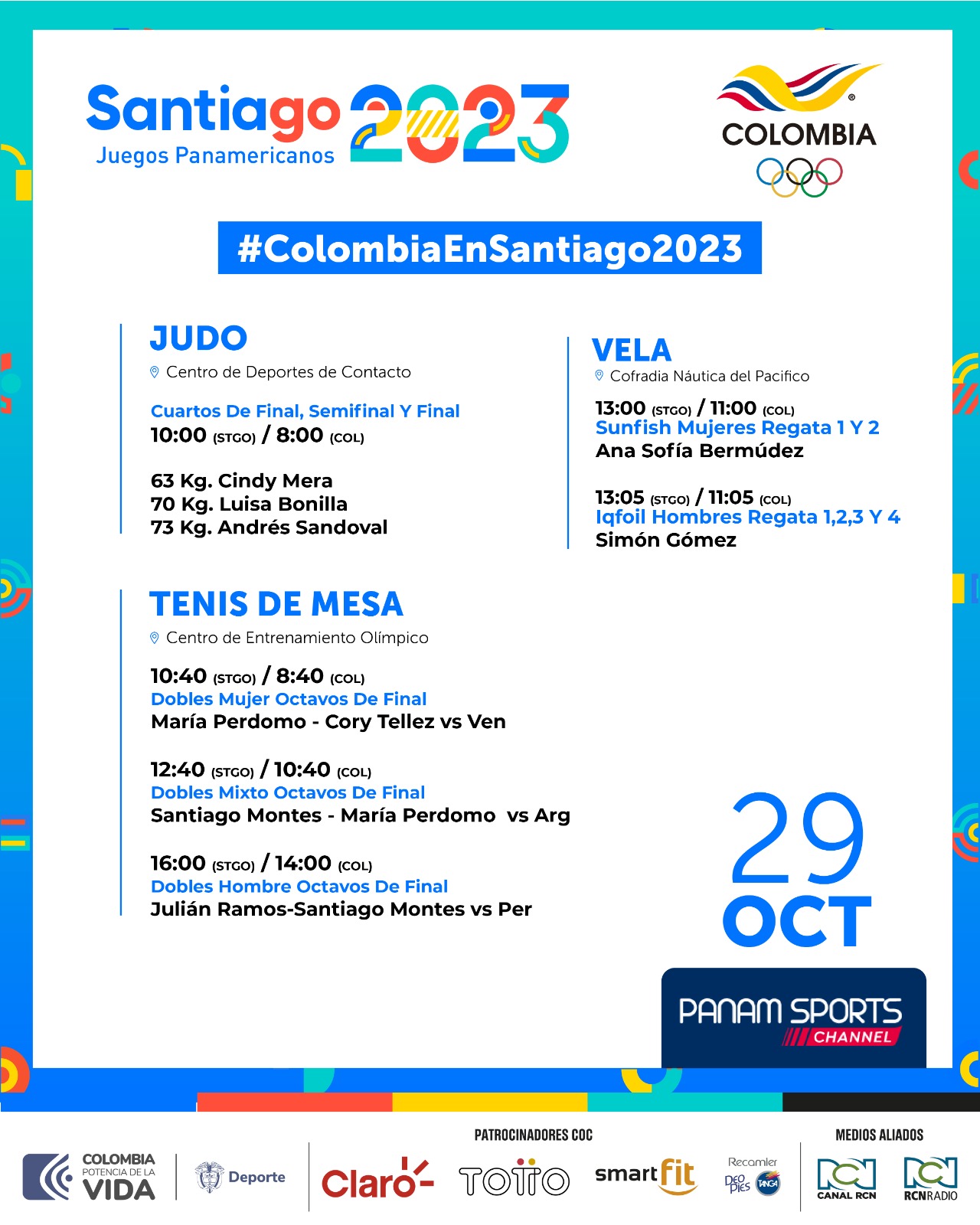 Programación Juegos Panamericanos domingo 29 de octubre