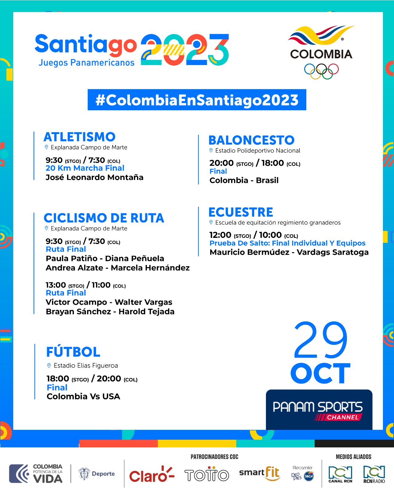 Programación Juegos Panamericanos domingo 29 de octubre
