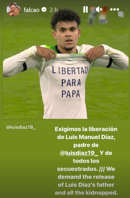 Mensaje de Falcao en solidaridad con Luis Díaz