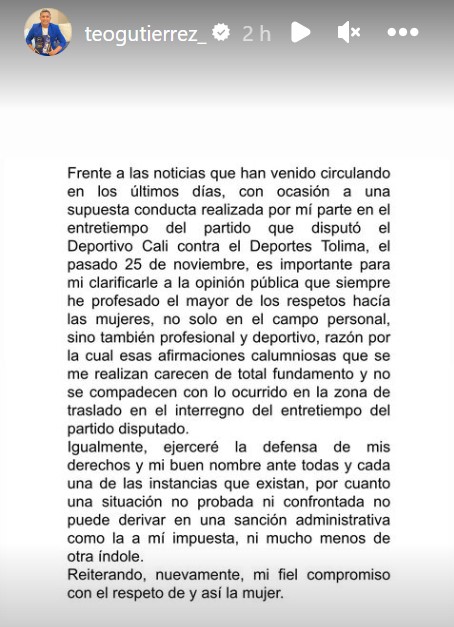 Respuesta de Teófilo Gutiérrez tras acusación