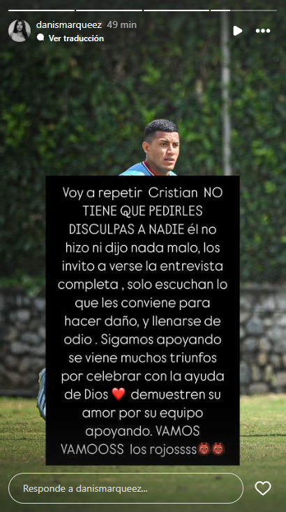 Historia de Instagram de la pareja de Cristian Barrios