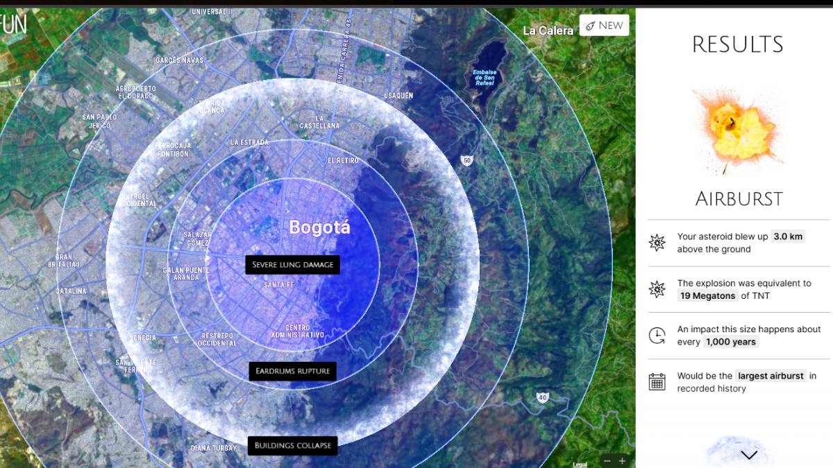 Honde de Impacto asteroide YR4 2024 en Bogotá
