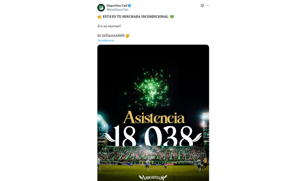 Mensaje de Deportivo Cali a Marino Hinestroza y Nacional