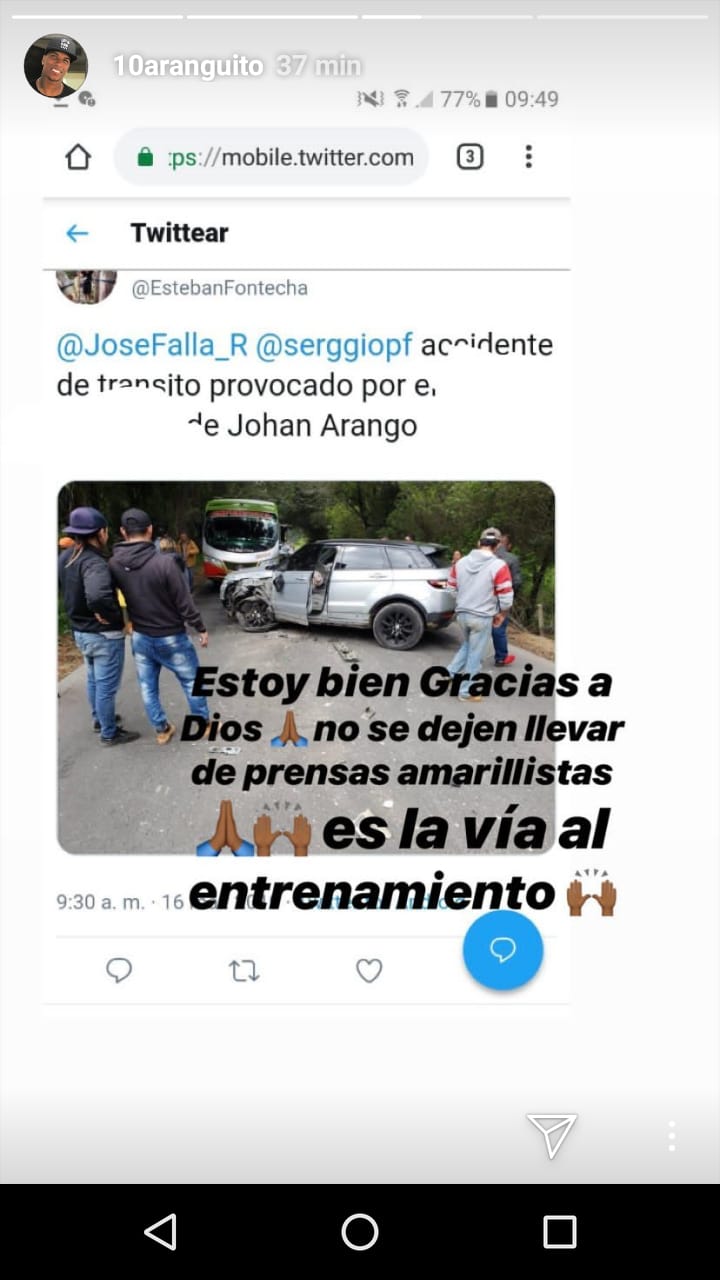 Historia de Johan Arango en Instagram