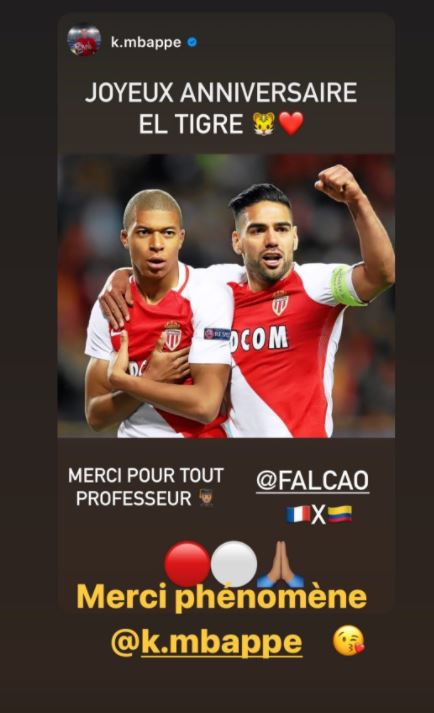 Mbappé felicita a Falcao en su cumpleaños 35