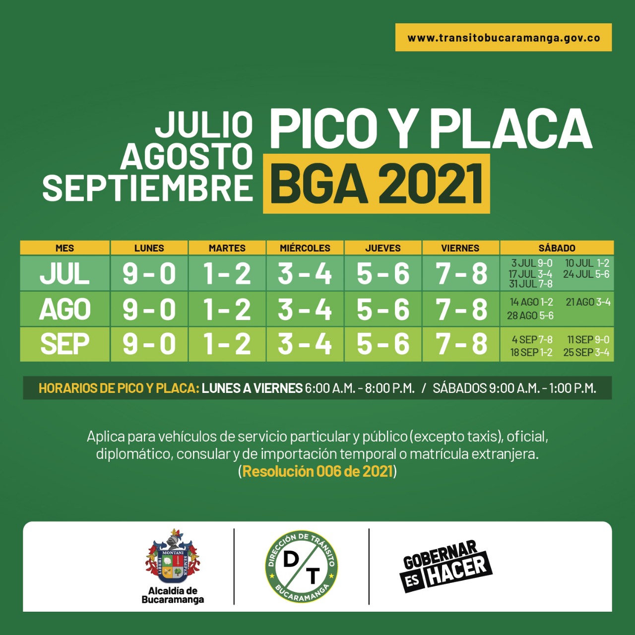 Así rotará en pico y placa en Bucaramanga a partir del 1 de julio 