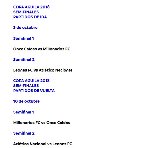 Programación semifinales de Copa Águila 