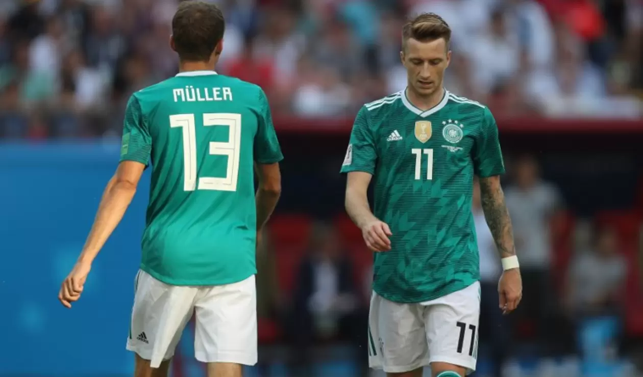 Los jugadores Muller y Reus en la derrota de Alemania ante Corea