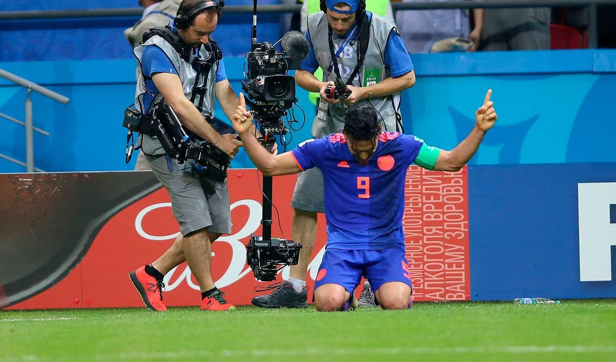 Falcao celebrando su primer gol en los mundiales