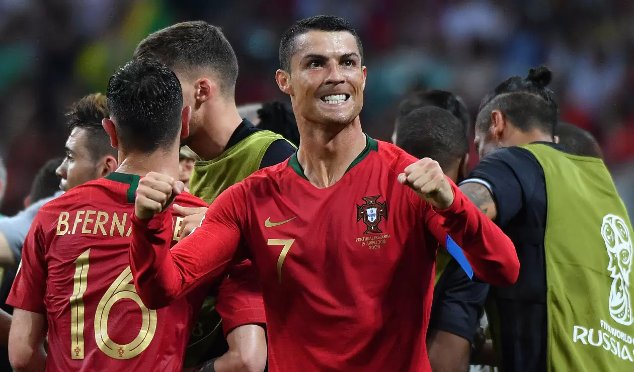 Cristiano Ronaldo celebra el empate de Portugal 3-3 con España 
