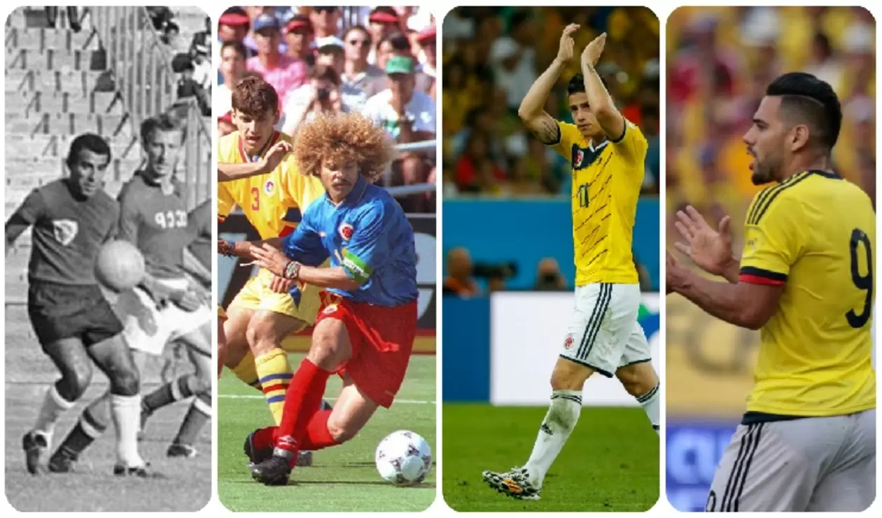 Marcos Coll, Carlos ‘El Pibe’ Valderrama, Radamel Falcao, Camilo Zúñiga y James Rodríguez, jugadores de la Selección Colombia