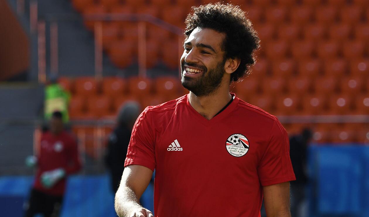 Mohamed Salah sonriendo en la concentración de Egipto, Rusia 2018 
