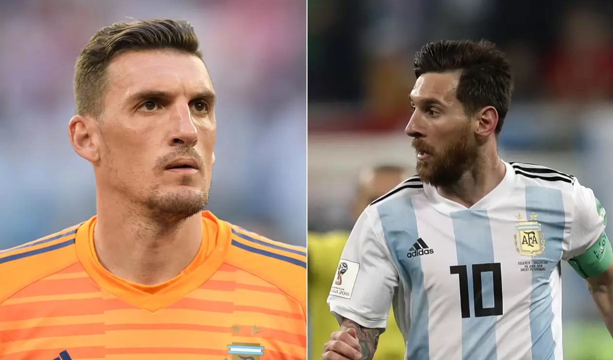 Franco Armani y Lionel Messi con Argentina ante Nigeria