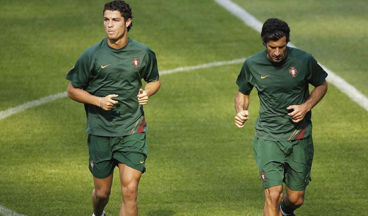 Cristiano y Luis Figo entrenando con la Selección de Portugal