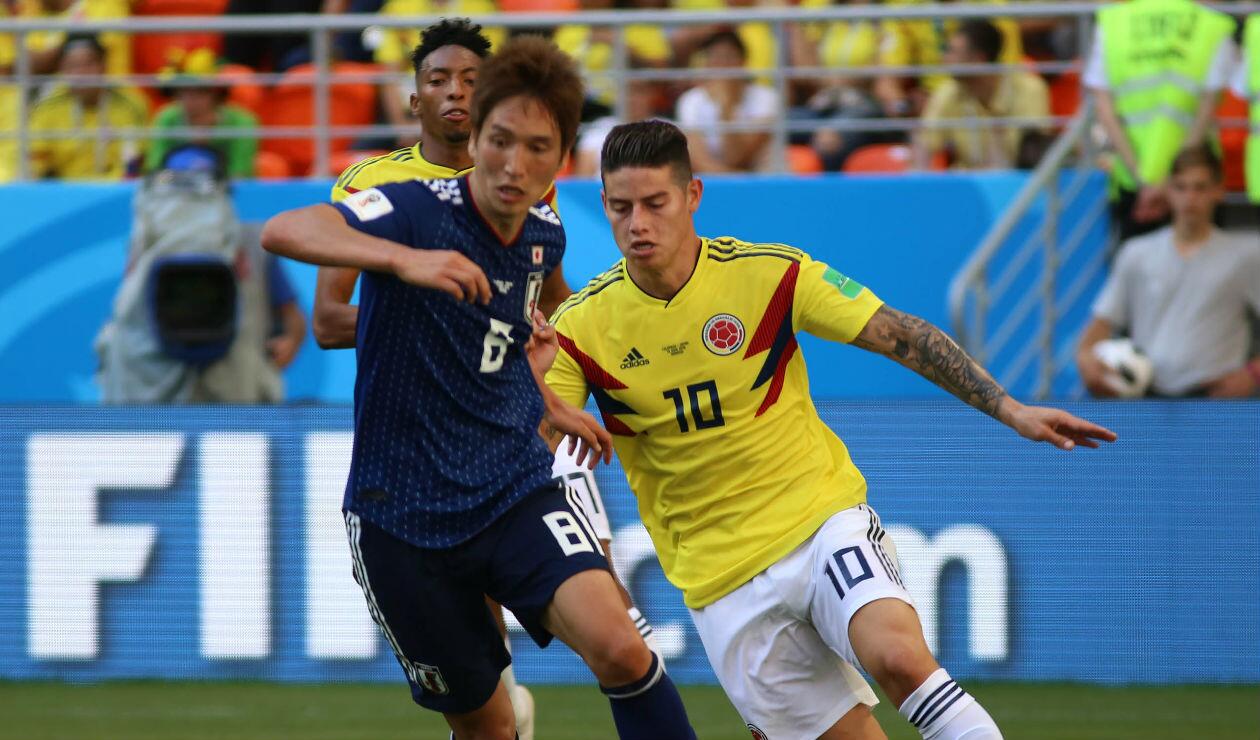 James Rodríguez, jugador de la Selección Colombia, actuando ante Japón