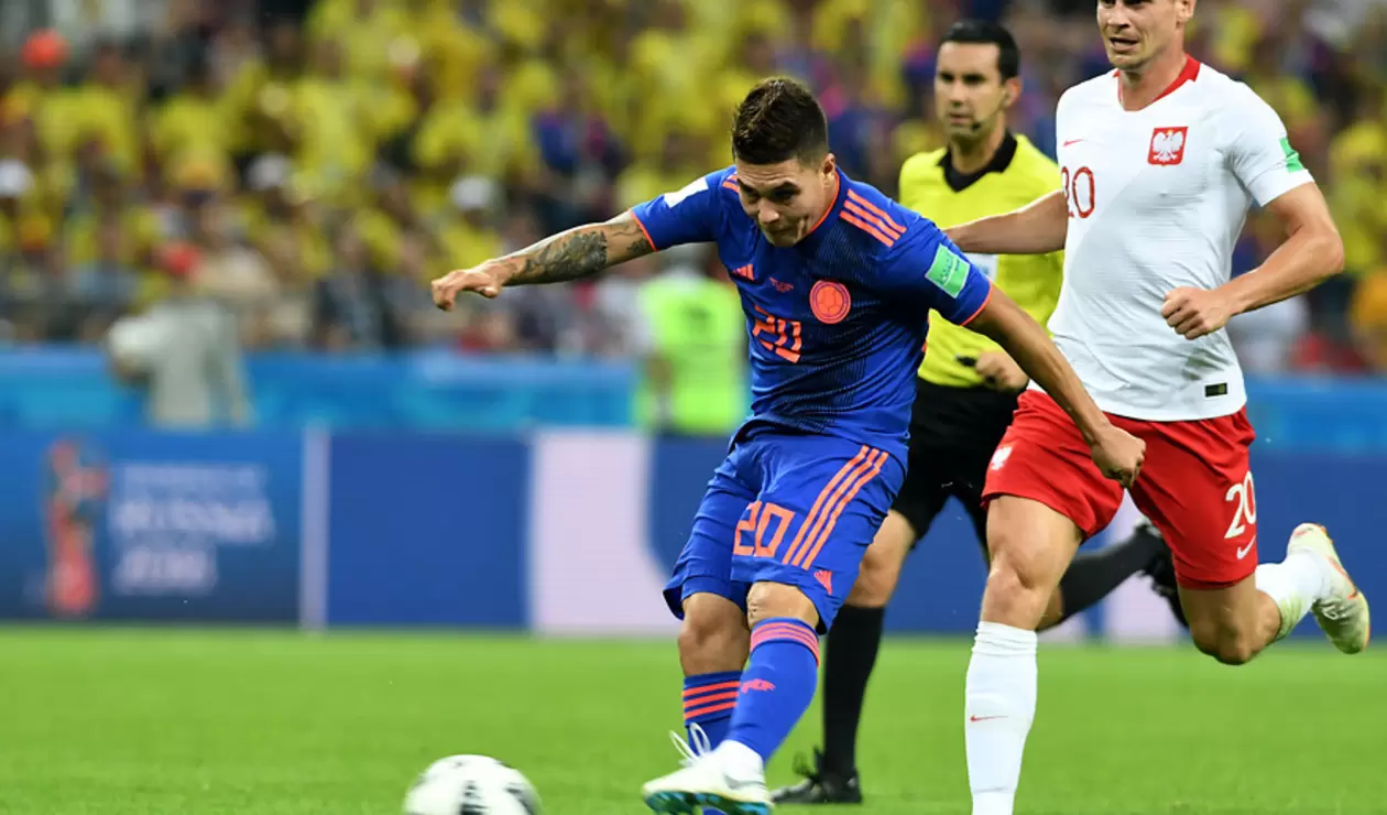 Juan Fernando Quintero en el juego entre Colombia y Polonia en Rusia 2018