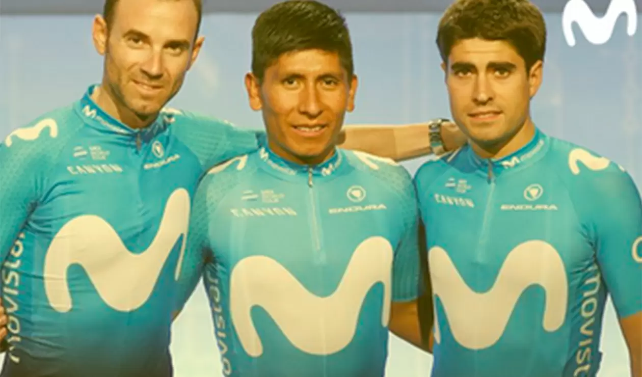 Alejandro Valverde, Nairo Quintana y Mikel Landa, ciclistas al servicio de Movistar Team 