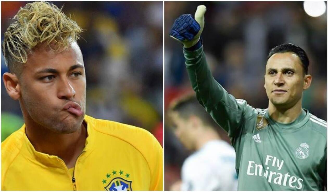 Neymar, delantero de Brasil y Keylor Navas portero de Costa Rica 