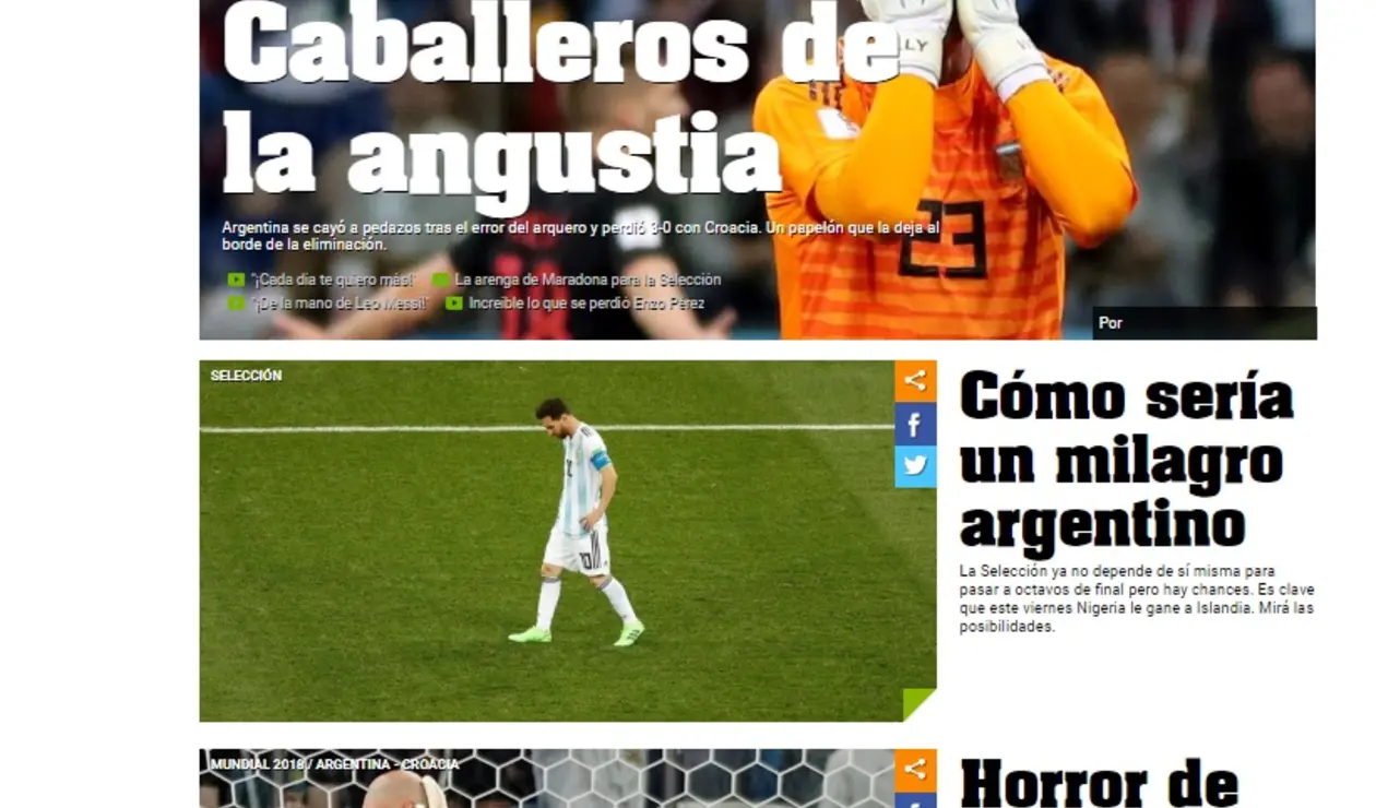 Portada principal del diario deportivo Olé