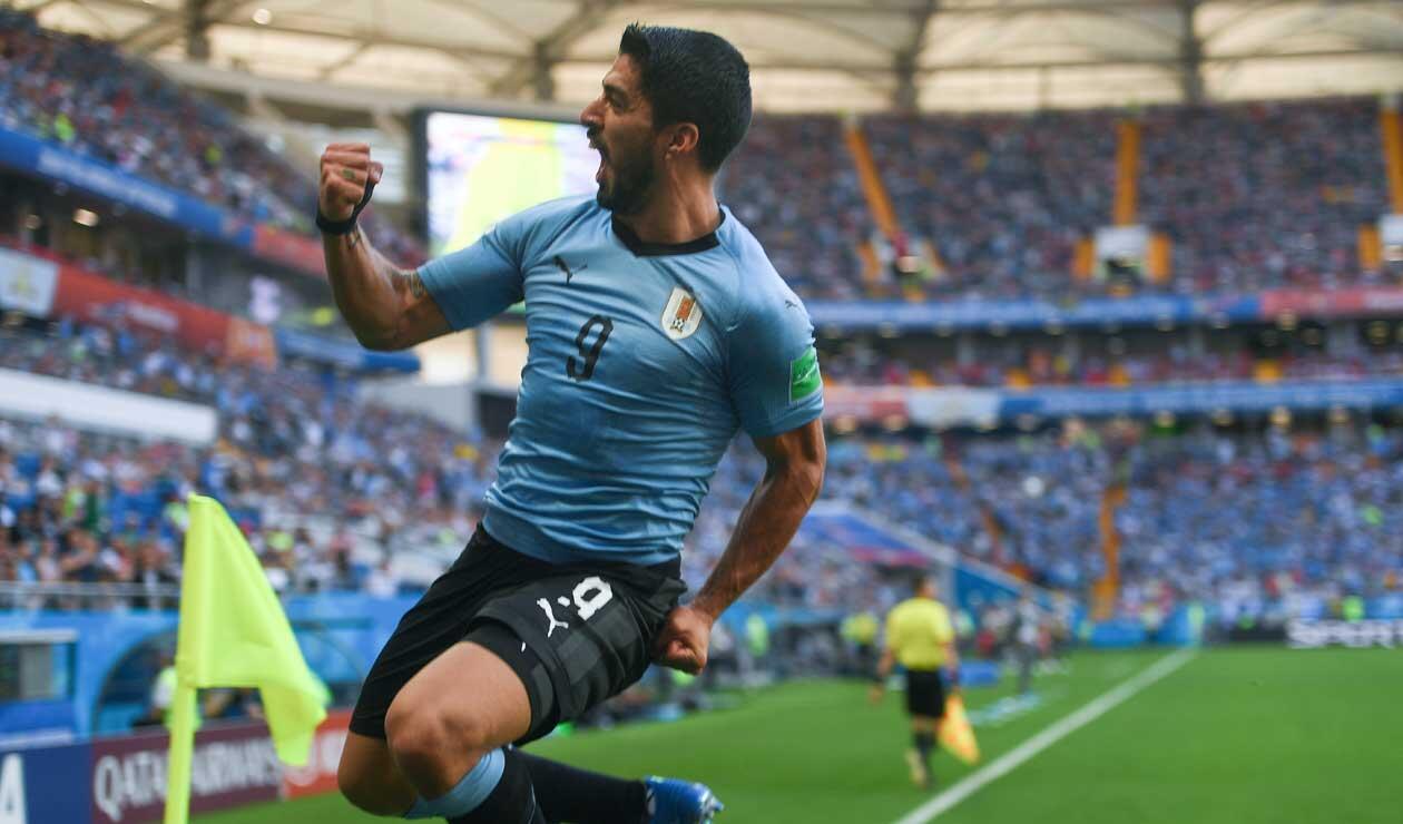 Luis Suárez, delantero de Uruguay, en el gol ante Arabia Saudita
